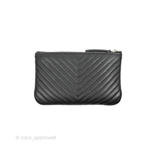 Chanel Chevron Mini O Case Black Caviar Silver Hardware