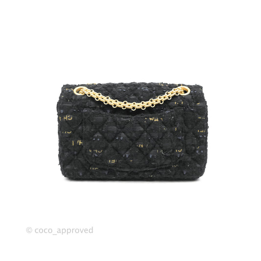 Chanel Mini Reissue 224 Tweed Black Aged Gold Hardware