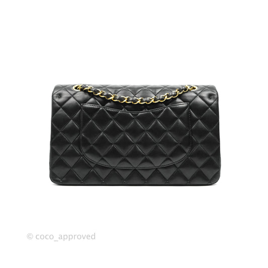 Chanel Classic M/L Medium Double Flap Black Lambskin Gold Hardware