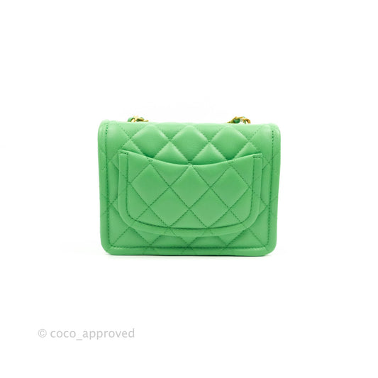 Chanel Mini Square Sweet Quilted Flap Green Caviar Aged Gold Hardware 21P