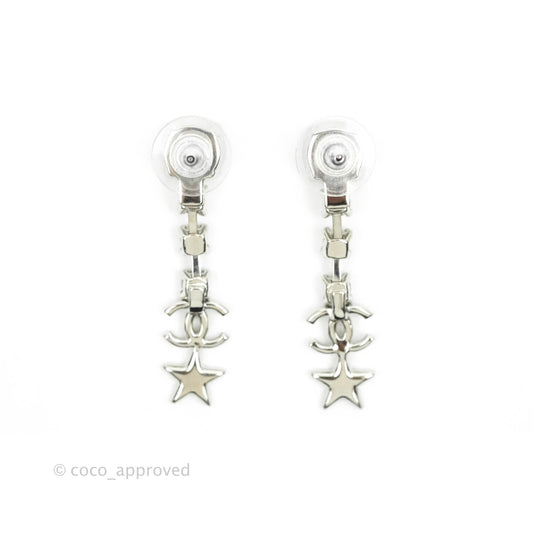 Chanel Crystal CC Star Drop Earrings Silver Tone 20P