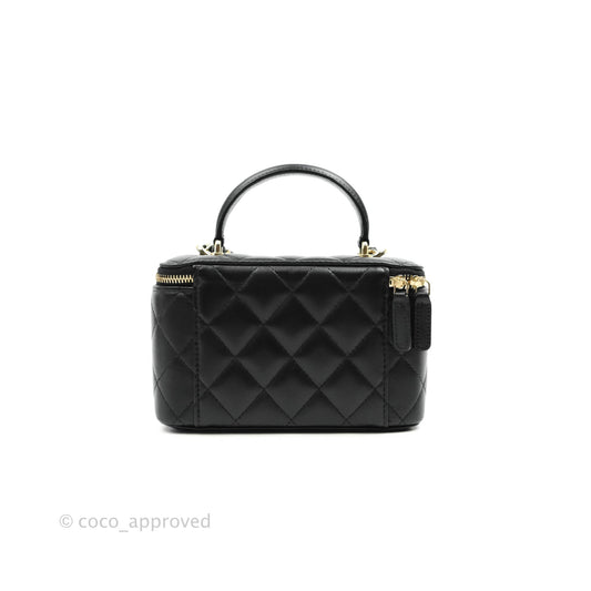 Chanel Classic Vanity Rectangular Top Handle With Chain Black Lambskin Gold Hardware