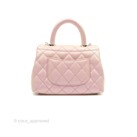 Chanel Mini Coco Handle Iridescent Pink Caviar Rainbow Hardware