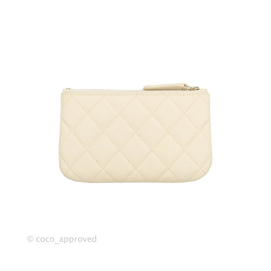 Chanel Mini Quilted O Case Ivory Caviar Gold Hardware
