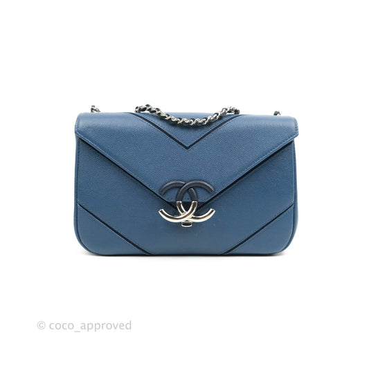 Chanel CC Chevron Flap Bag Navy Caviar Silver Hardware