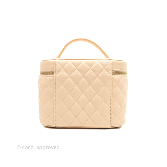 Chanel Classic Vanity Pouch with Handle Light Beige Lambskin Gold Hardware