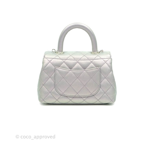 Chanel Extra Mini Coco Handle Quilted Iridescent Lilac Caviar Rainbow Hardware