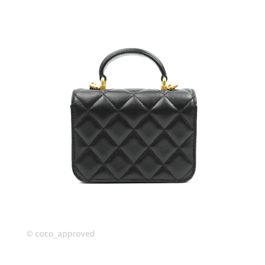 Chanel Mini Handle Flap Coin Purse With Chain Black Lambskin Gold Hardware