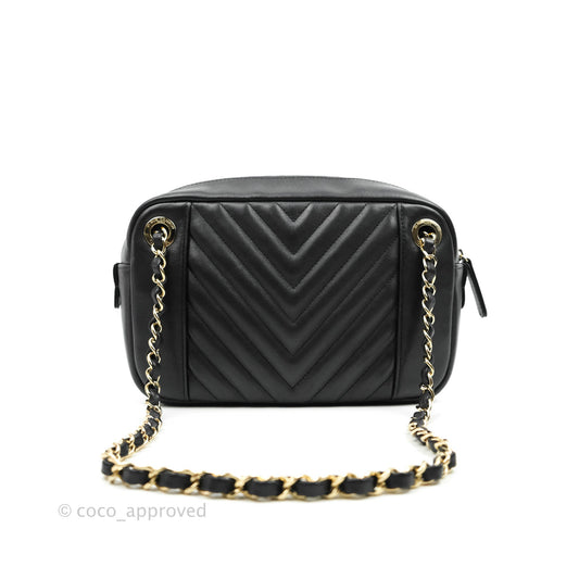 Chanel Daily Chevron Camera Case Black Calfskin Gold Hardware