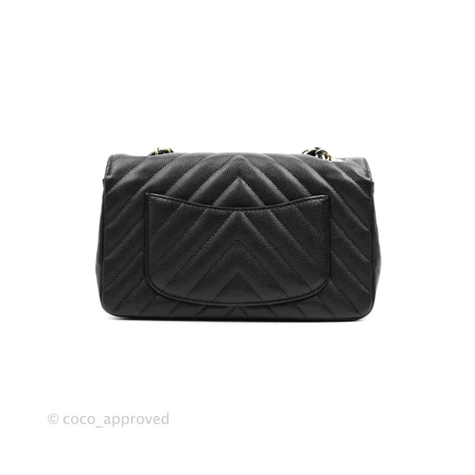 Chanel Chevron Mini Rectangular Flap Black Caviar Gold Hardware 18B