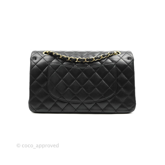 Chanel Classic M/L Medium Double Flap Black Lambskin Gold Hardware