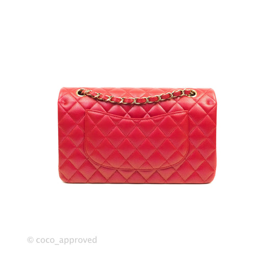 Chanel Classic M/L Medium Double Flap Iridescent Red Caviar Gold Hardware 21S