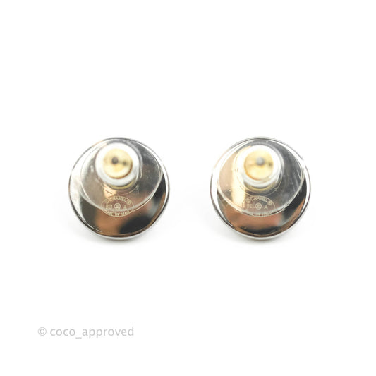 Chanel CC Pearl Crystal Round Earrings Gun Metal 21A