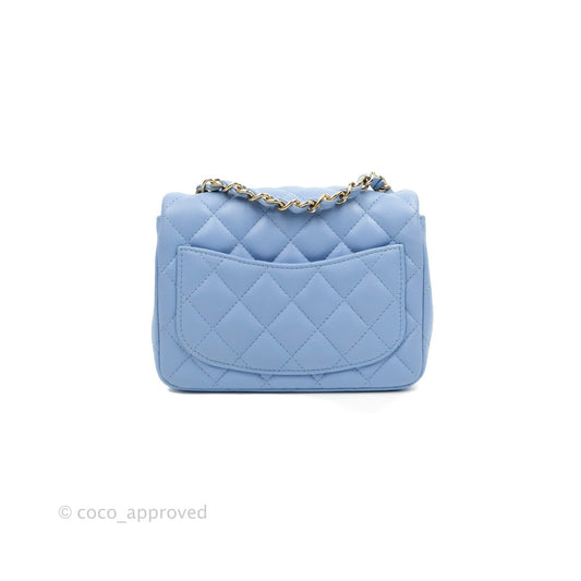 Chanel Mini Square Quilted Sky Blue Lambskin Gold Hardware 21C