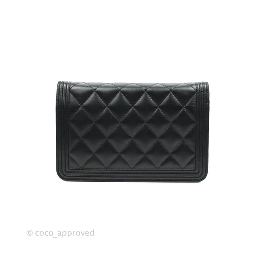 Chanel Quilted Boy Wallet on Chain WOC Black Lambskin Gold Hardware