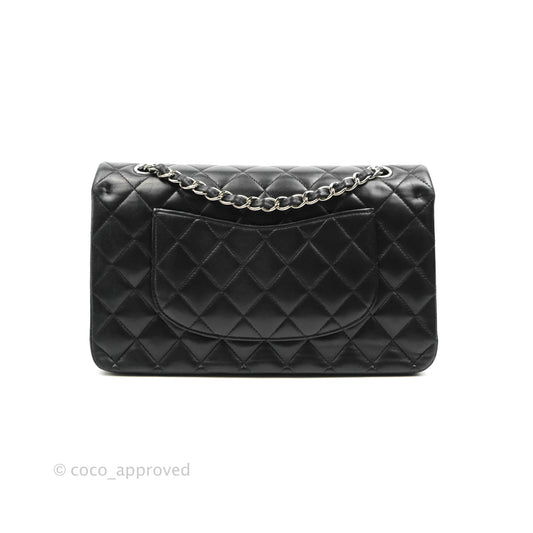 Chanel Classic M/L Medium Double Flap Black Lambskin Silver Hardware