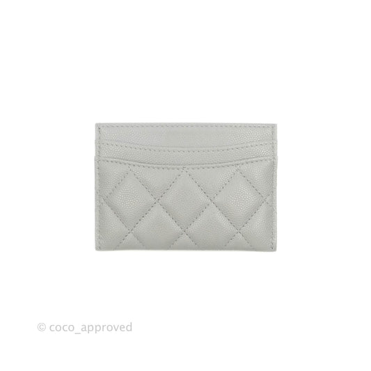 Chanel Classic Flat Card Holder Grey Caviar Gold Hardware 21A