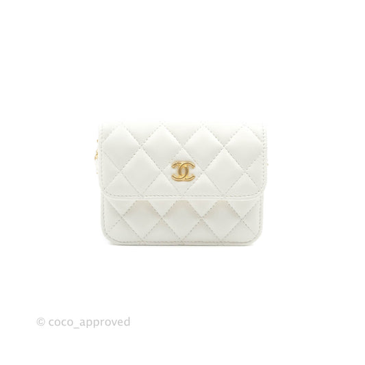 Chanel Mini Pearl Crush Clutch With Chain White Aged Gold Hardware