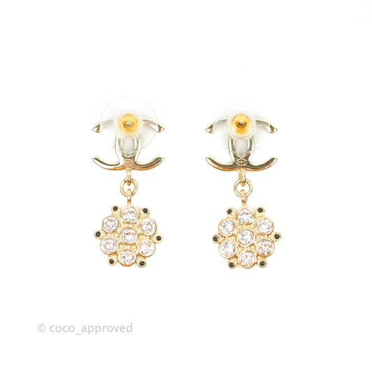 Chanel Glitter Black CC Crystal Drop Earrings Gold Hardware 19B