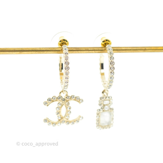 Chanel Crystal CC No.5 Drop Hoop Earrings 21K