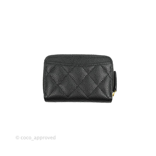 Chanel Classic Zipped Coin Purse Black Caviar Gold Hardware