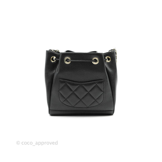 Chanel Business Affinity Drawstring Bucket Bag Black Caviar Gold Hardware 21P