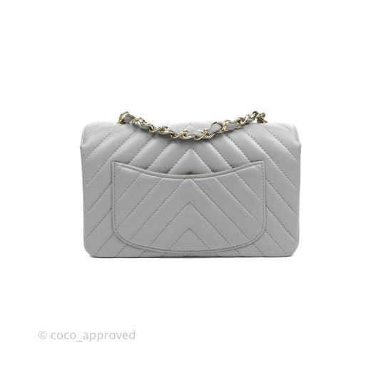 Chanel Chevron Mini Rectangular Flap Grey Lambskin Gold Hardware 20S