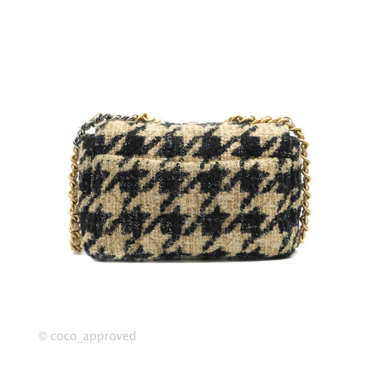 Chanel 19 Small Tweed Houndstooth Black Beige Mixed Hardware