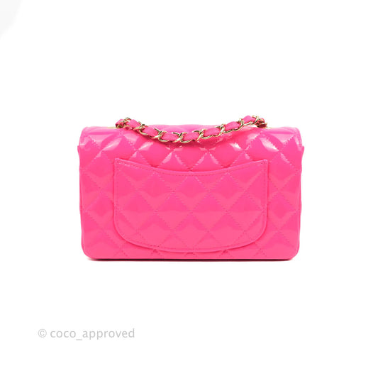 Chanel Mini Rectangular Quilted Neon Pink Patent Gold Hardware