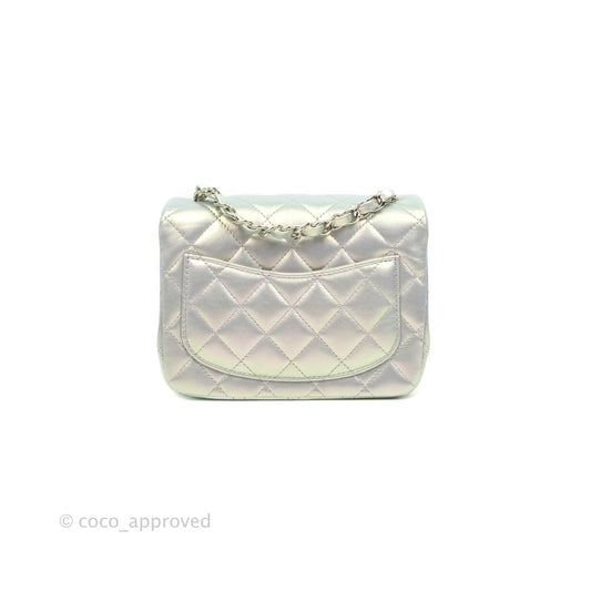 Chanel Mini Square Quilted Iridescent White Lilac Silver Hardware