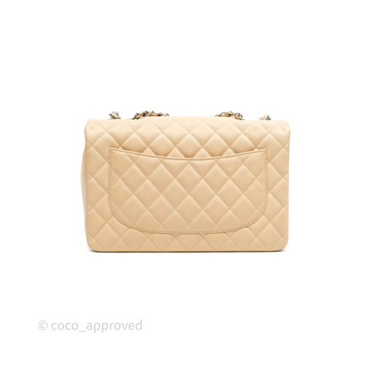 Chanel Jumbo Single Flap Beige Caviar Silver Hardware