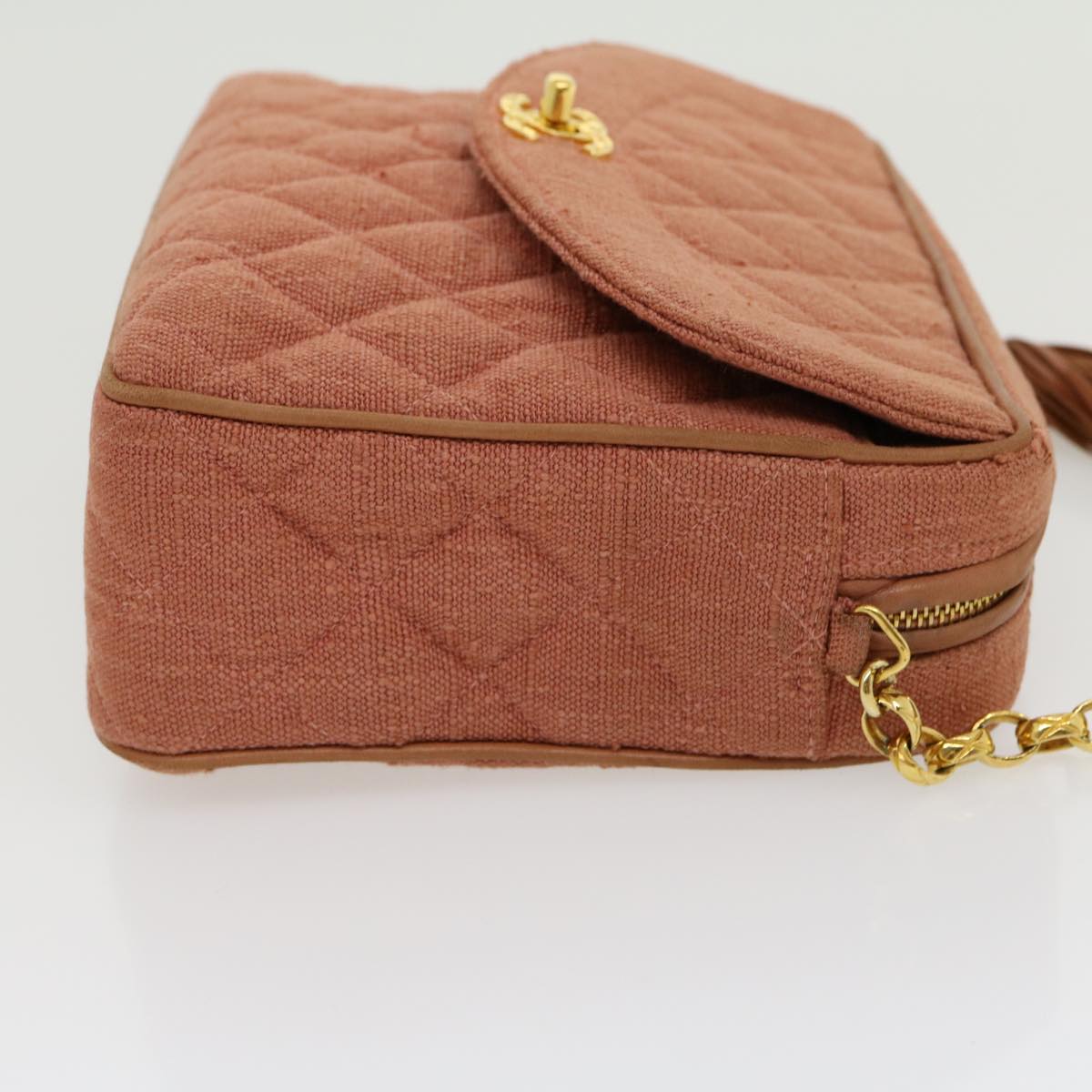 Luxury Chanel Diana Turn Lock Chain Shoulder Bag Linen Fringe Pink CC 30153A