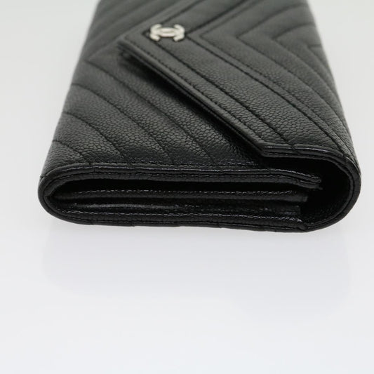 Luxury Chanel V stitch Long Wallet Caviar Skin Black CC 30285A