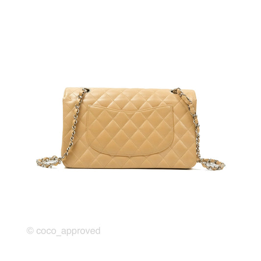 Chanel Classic M/L Medium Flap Quilted Beige Caviar Silver Hardware
