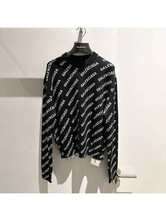Luxury Balenciaga All-Over Mini Logo Wool Knit Top Black