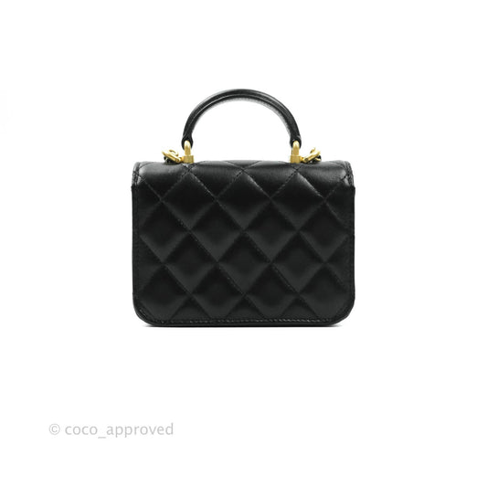 Chanel Mini Handle Flap Coin Purse With Chain Black Lambskin Gold Hardware