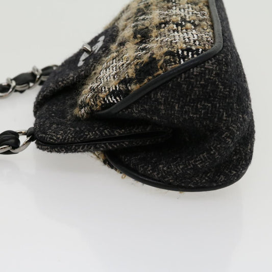 Luxury Chanel Turn Lock Chain Shoulder Bag Wool Gray CC 30734A