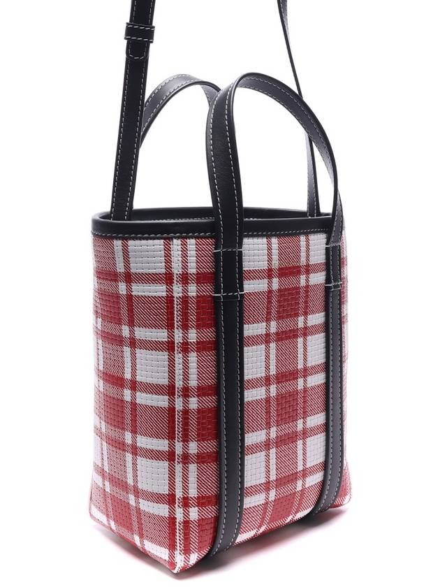 Luxury Balenciaga Check Barbes Small North South Shopper Tote Bag Red