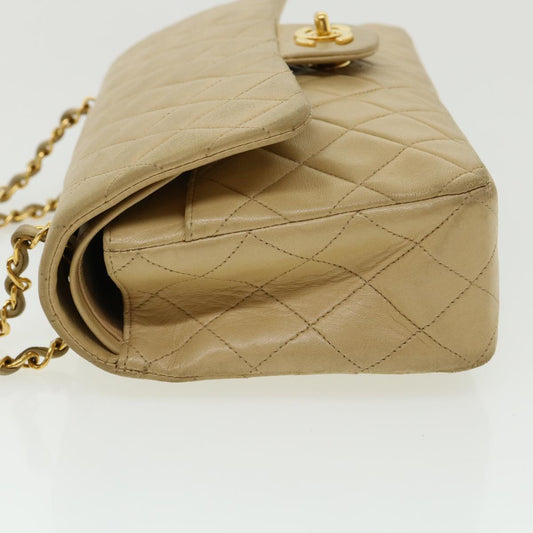 CHANEL Classic Matelasse 25 Chain Flap Shoulder Bag Lamb Skin Beige 31229A