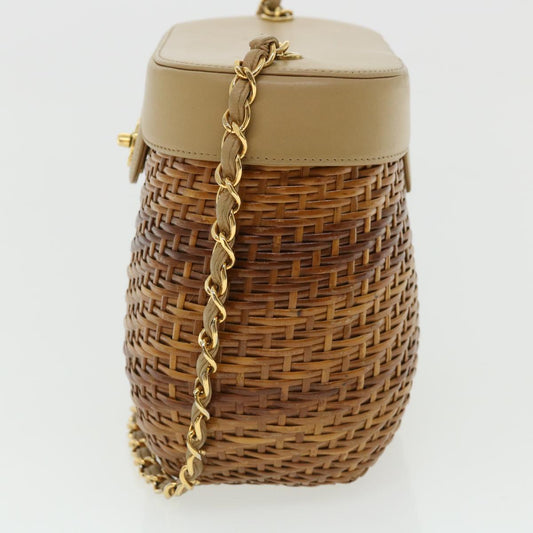 Luxury Chanel Basket Chain Shoulder Bag Leather rattan Brown CC 31896A