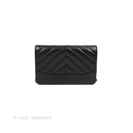 Chanel Chevron Wallet on Chain WOC Black Calfskin Gold Hardware