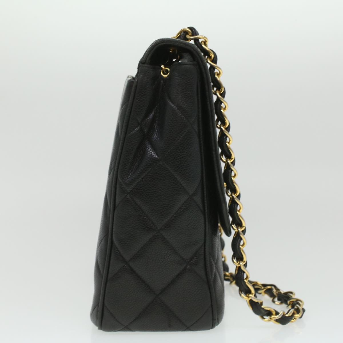 Luxury Chanel Big Matelasse Turn Lock Shoulder Bag Caviar Skin Black CC 32155A