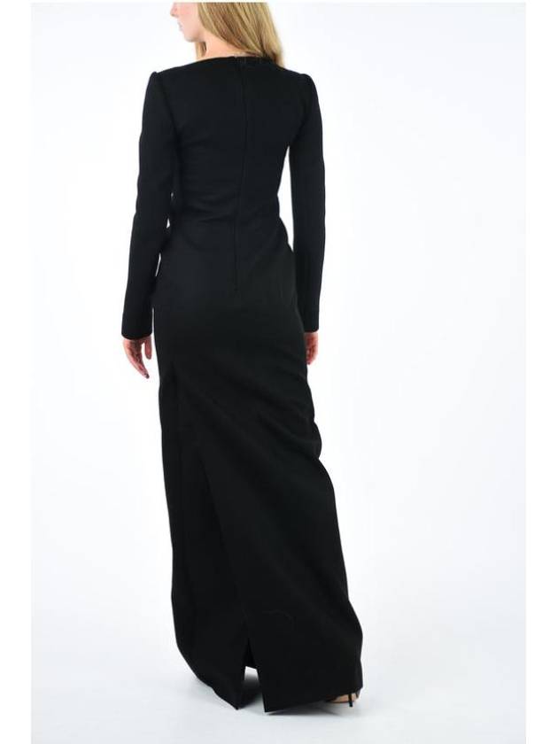 Luxury Saint Laurent Off Shoulder Scoop Neck Wool Long Dress Black