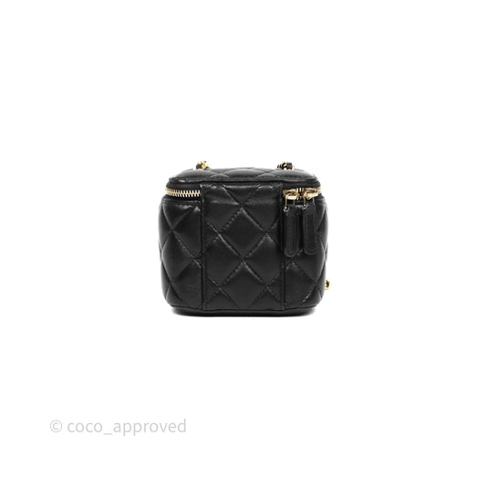 Chanel Mini Black Lambskin Vanity Pearl Crush With Chain Gold Hardware