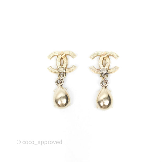 Chanel Crystal CC Drop Earrings Gold Tone 19A