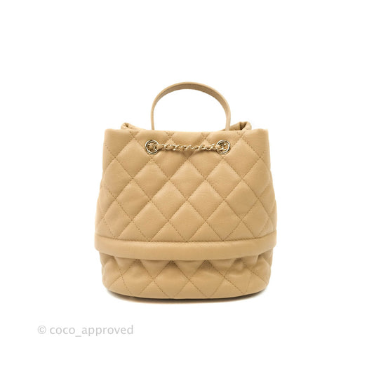 Chanel Caviar Quilted Rolled Up Bucket Drawstring Bag Beige Gold Hardware 19B