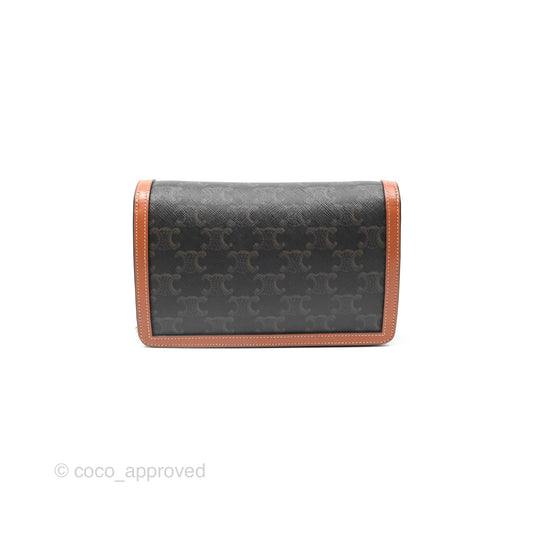 Celine Triomphe Wallet On Chain Canvas Tan Calfskin