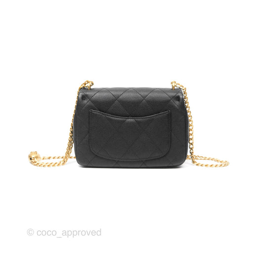 Chanel Mini Flap Bag Heart Adjustable Chain Black Caviar Aged Gold Hardware