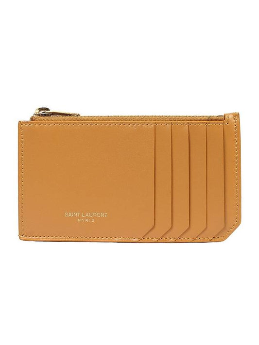 Luxury Saint Laurent Fragment Zipper Calf Leather Card Wallet Yellow