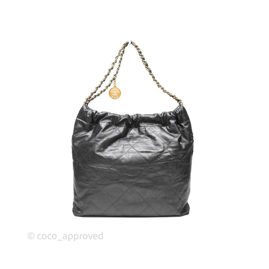 Chanel 22 Bag Medium Dark Grey Calfskin Gold Hardware